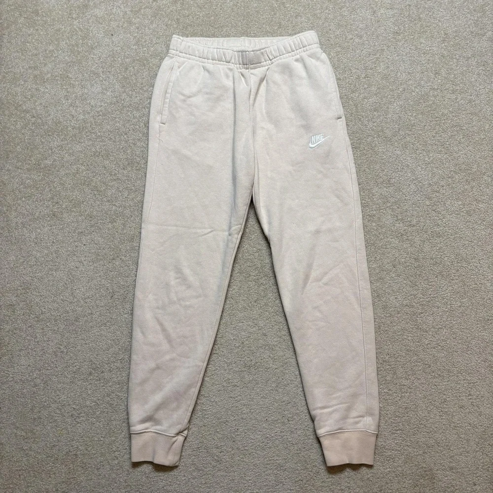 Nike Sweatpants Mens Small‎ Beige Fleece Jogger Pants Pockets Lounge Drawstring